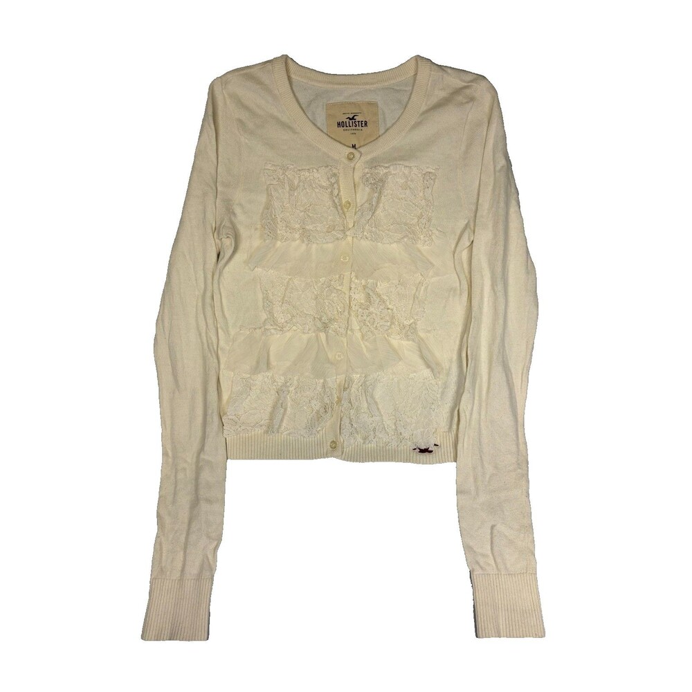 Hollister Y2K Vintage Cream Off White Ruffle Cardigan Sweater Size M - Picture 4 of 4